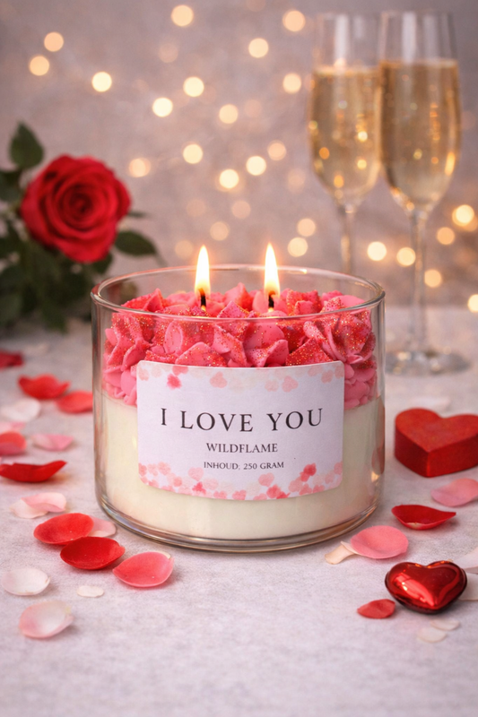 The Pink i love you candle